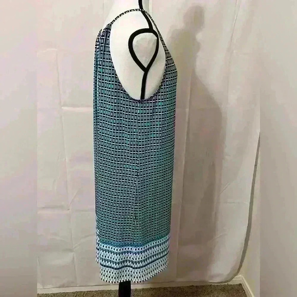 Max Edition Womens Sleeveless Dress Blue White Geometric Print Halter Neck Large - Picture 3 of 8
